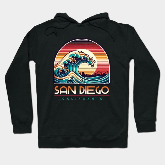 San Diego California Vintage Sunset Hoodie by Odetee